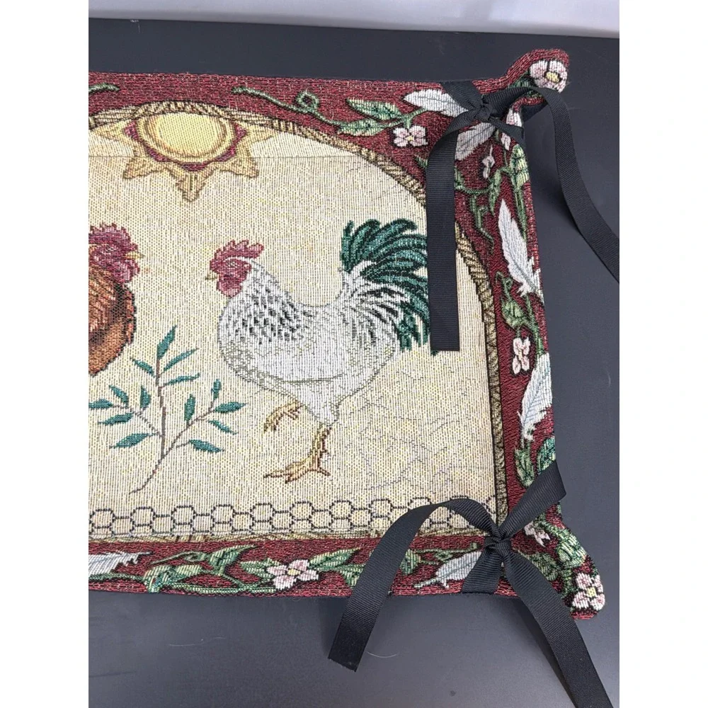 Le Roost Tapestry Basket Woven Rooster Farmhouse Decor Tray Made in USA 13x9